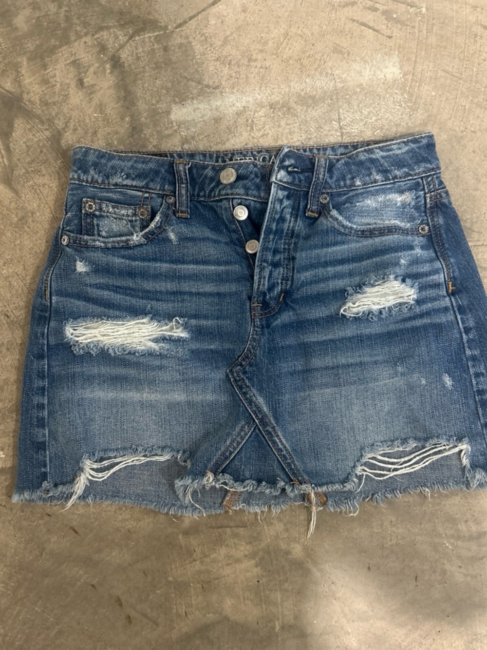 American Eagle Outfitters Distressed Blue Denim Mini Skirt